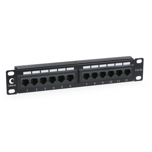 PL-12-Cat.5e-10"-Dual-IDC Патч-панель 10", 12 портов RJ-45 UTP, категория 5е, 1U, Кабеус / Cabeus