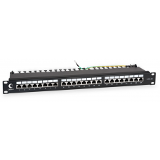 PL-24-Cat.5E-SH-Dual-IDC Экранированная патч-панель высокой плотности 19", 24 порта RJ-45 FTP, категория 5e, 1U, Кабеус / Cabeus