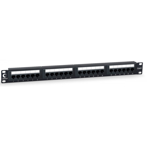 PL-24-Cat.6-Dual-IDC Патч-панель, 19", 24 порта RJ-45 UTP, категория 6, с задним органайзером Кабеус / Cabeus