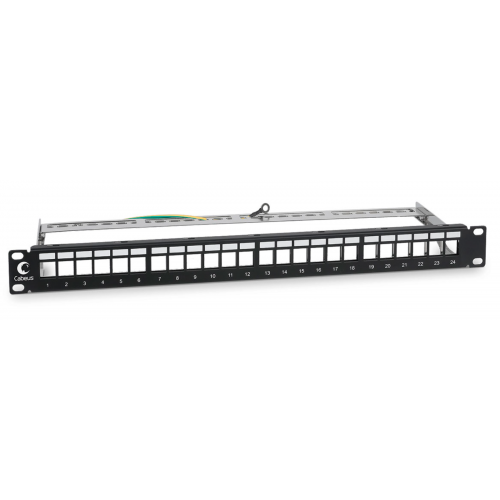 PLB-24-SH Модульная патч-панель 19", 24 портов для экранированных модулей RJ-45 кейстоун, с органайзером 1U, Кабеус / Cabeus